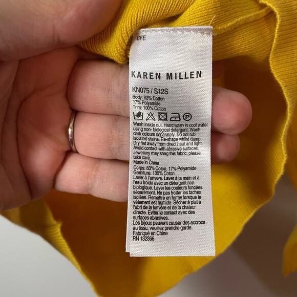 Karen Millen Yellow Embroidered Detail Crewneck Cardigan SZ 2 EUC Summer Prep - Picture 7 of 9